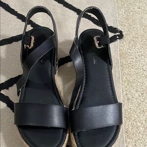 Black Minimalist Sandals with Slingback Strap